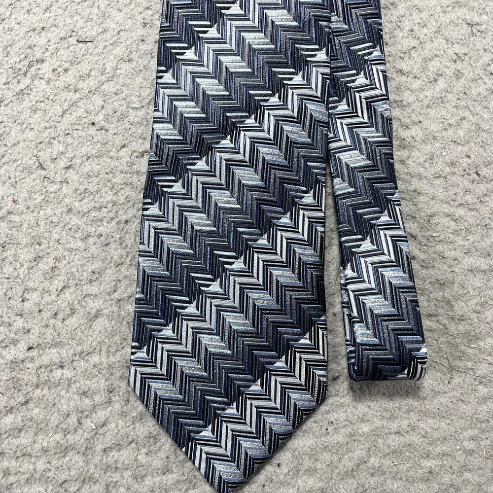 Pronto Uomo Tie Mens One Size Blue Herringbone Classic Woven Silk Necktie Italy